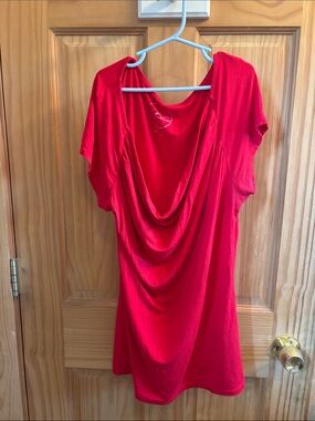 Red Draped Cowl Neck Short Sleeve Top